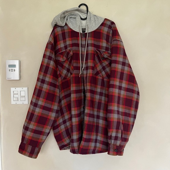 Wrangler Other - Wrangler Mens Sherpa Lined Plaid Flannel Shirt Jacket Hoodie 2XL